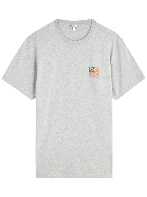 Loewe Anagram Embroidered T Shirt in Grey Melange