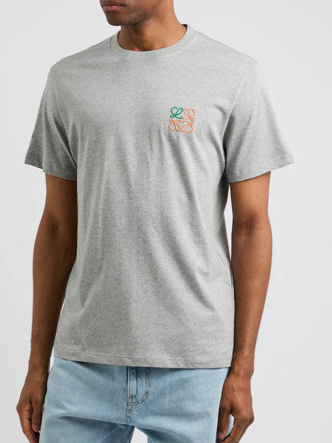 Loewe Anagram Embroidered T Shirt in Grey Melange