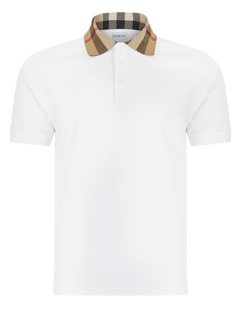 Burberry Vintage Check Print Collar Polo Shirt White