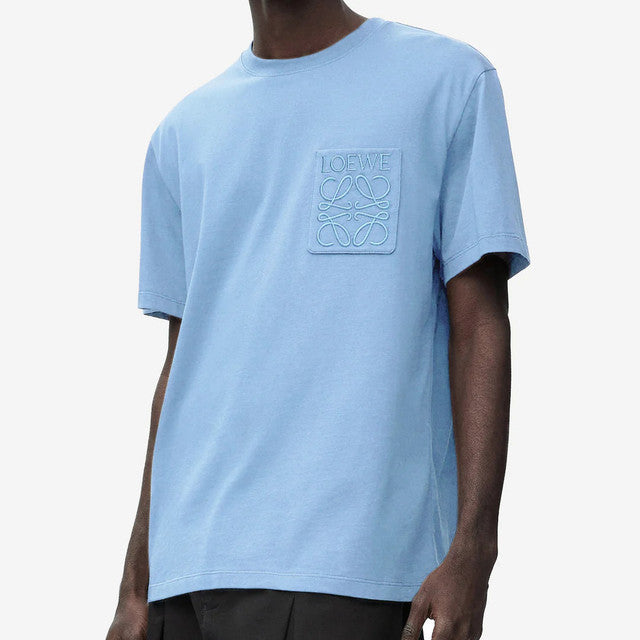 Loewe Relaxed Fit Tonal Pocket Logo T Shirt in Light Blue