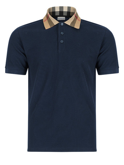 Burberry 'Cody' Check Short Sleeve Polo Shirt in Smoked Navy