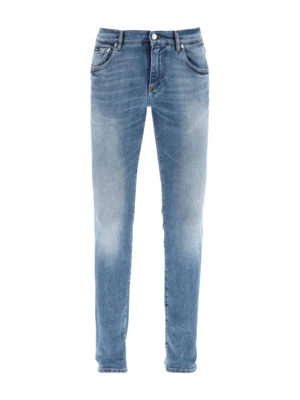 Dolce &amp; Gabbana Logo Plaque Skinny-Fit Cotton Jeans Blue