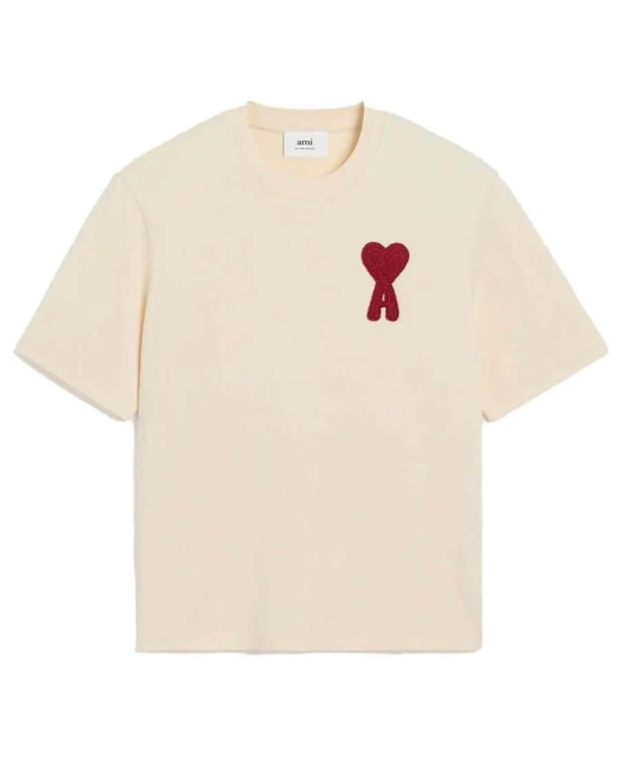 AMI PARIS Ami de Coeur Red Patch T-Shirt Beige – The Lux Hub