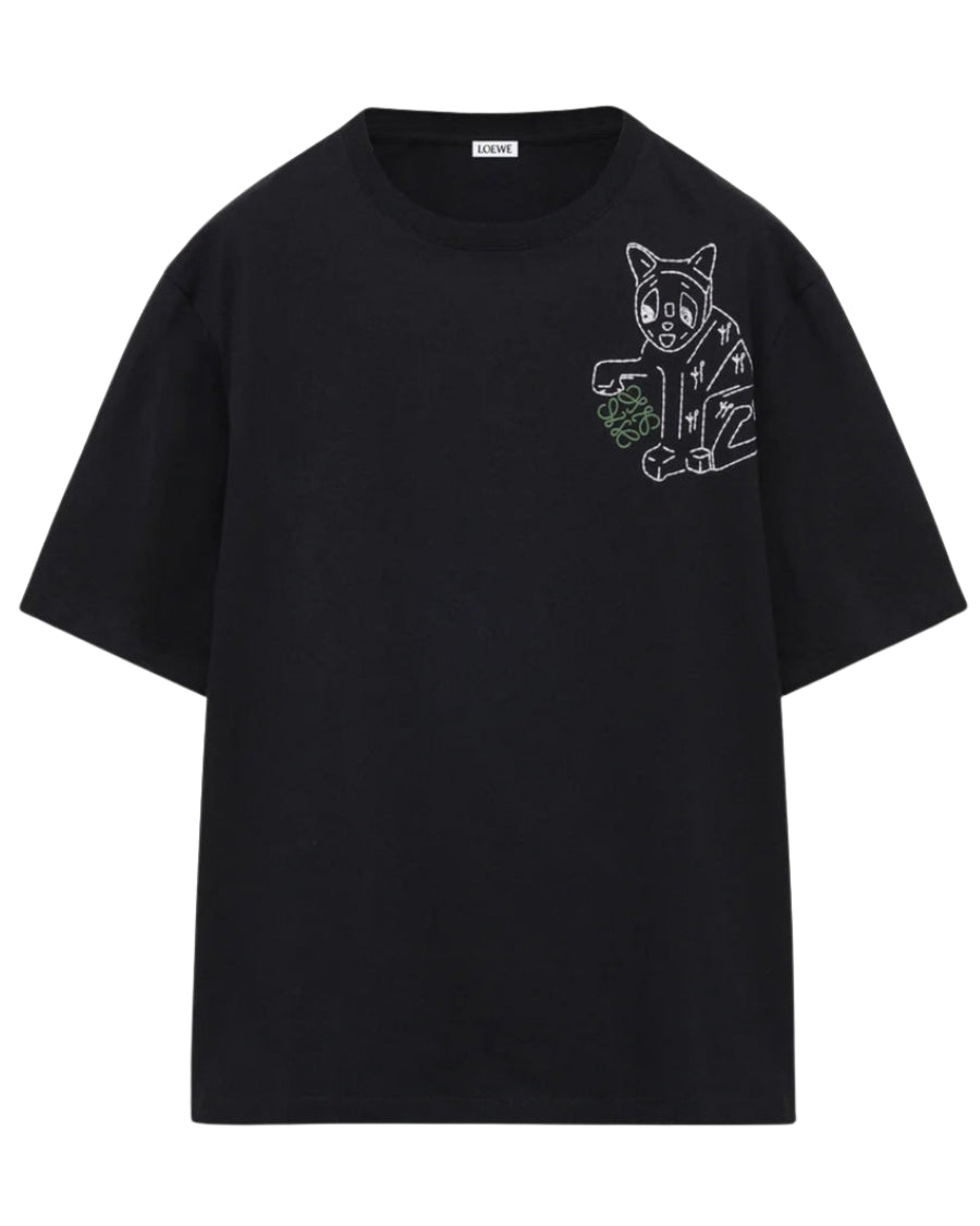 Loewe Anagram Lucky Cat Embroidery T-Shirt Black