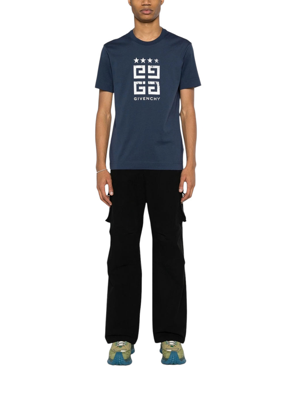 Givenchy 4G Stars White logo Printed T-Shirt Blue