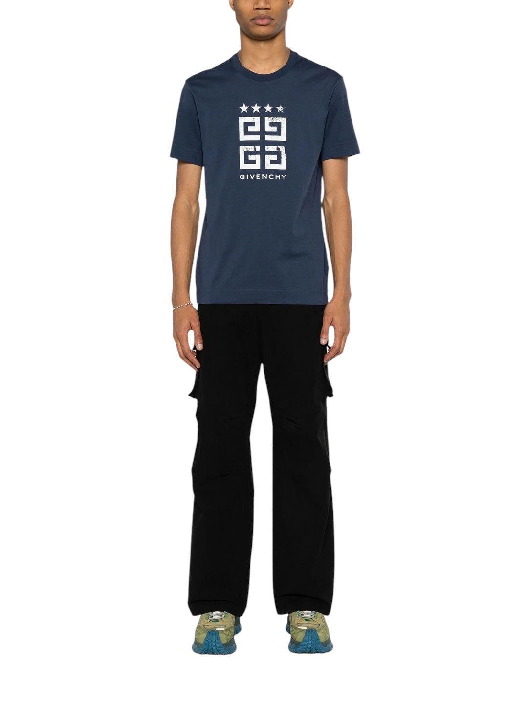 Givenchy 4G Stars White logo Printed T-Shirt Blue