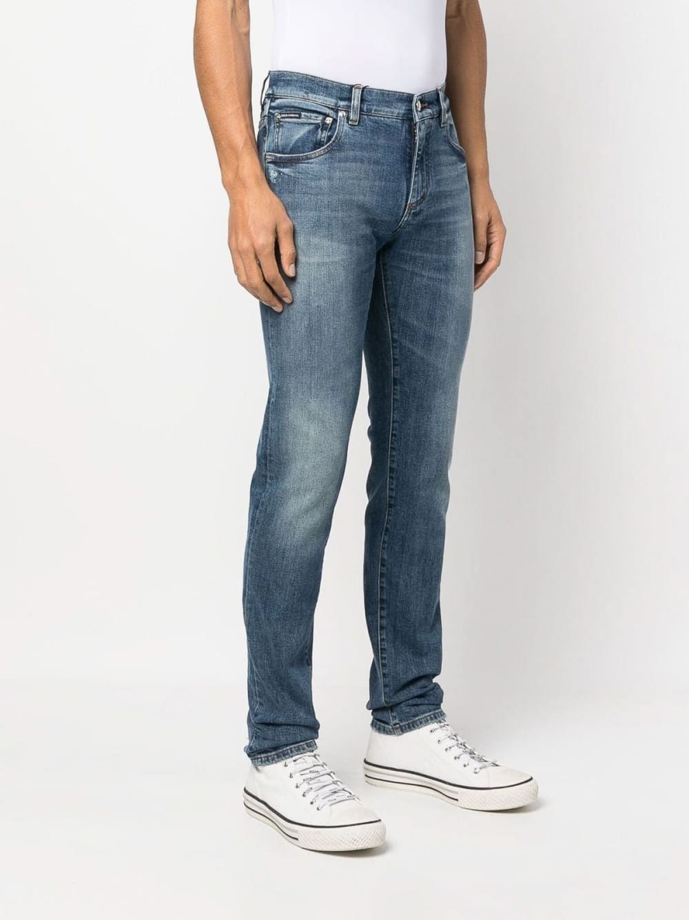 Dolce &amp; Gabbana Logo Plaque Skinny-Fit Cotton Jeans Blue