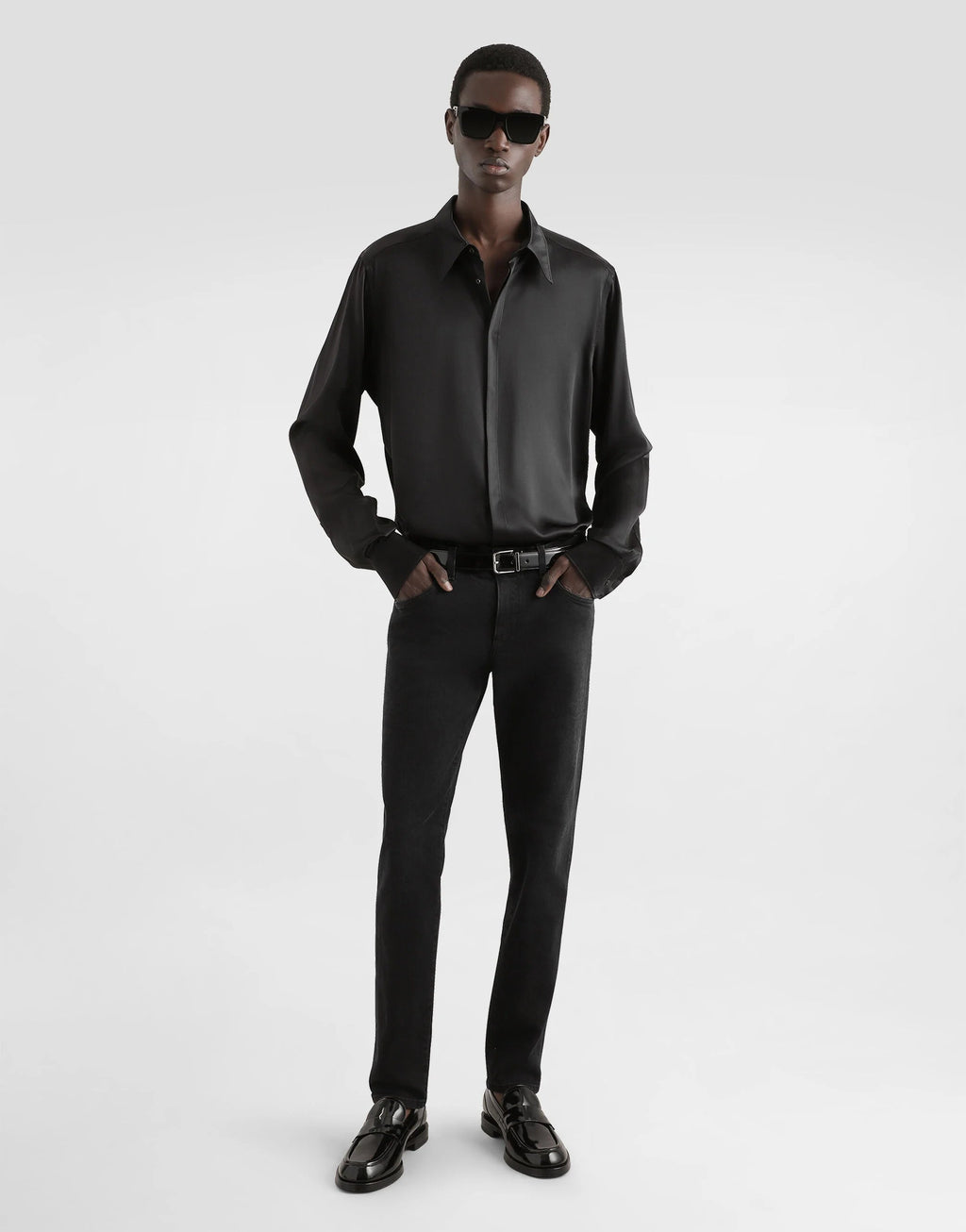 Dolce &amp; Gabbana Logo Plaque Skinny-Fit Cotton Jeans Black